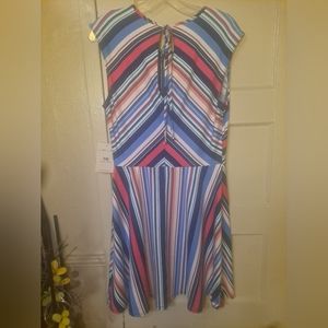 BEBOP Womens Navy Striped Sleeveless Keyhole Mini A-Line Dress